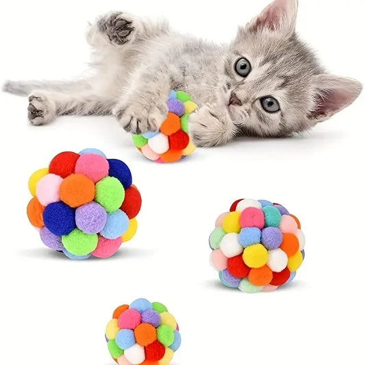 1/3 piezas de juguetes para gatos, pelota de peluche para gatos, juguete elástico para mascotas, pelota de campana, pelota de lana colorida para gatos.
