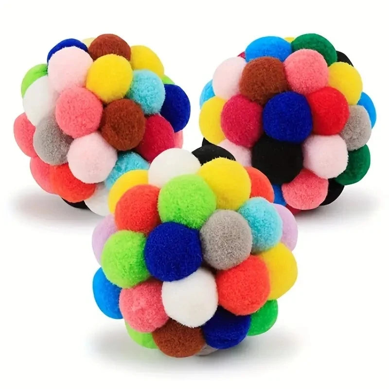 1/3 piezas de juguetes para gatos, pelota de peluche para gatos, juguete elástico para mascotas, pelota de campana, pelota de lana colorida para gatos.
