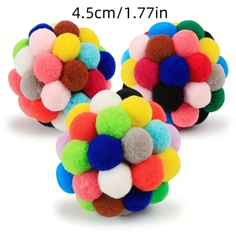 1/3 piezas de juguetes para gatos, pelota de peluche para gatos, juguete elástico para mascotas, pelota de campana, pelota de lana colorida para gatos.