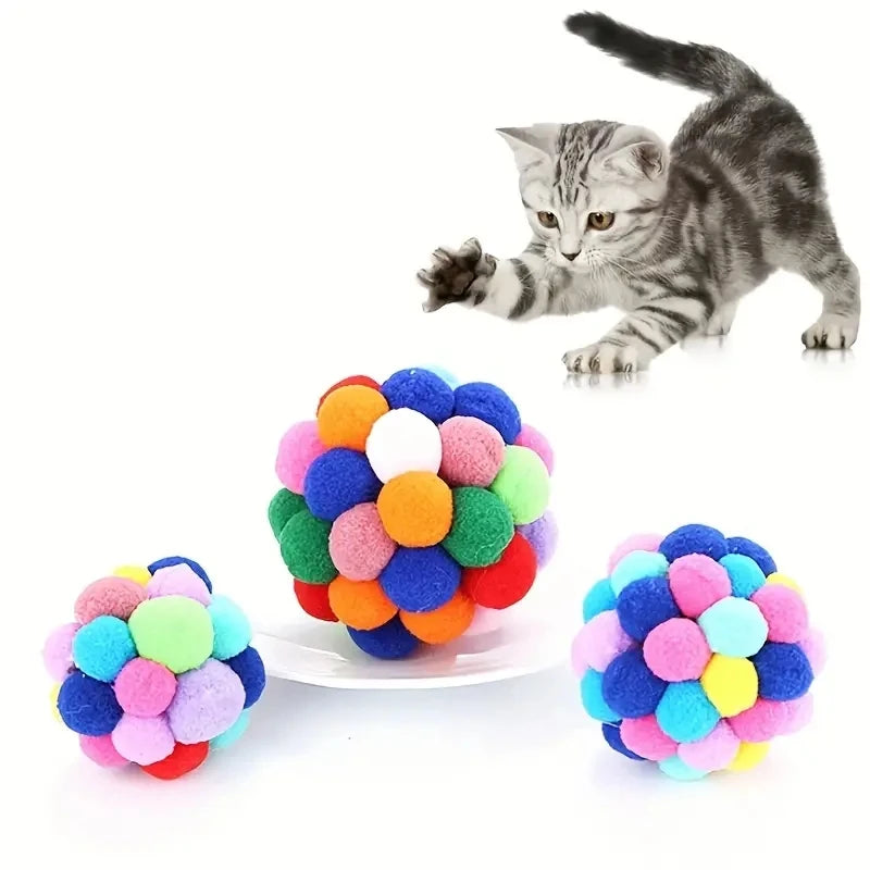 1/3 piezas de juguetes para gatos, pelota de peluche para gatos, juguete elástico para mascotas, pelota de campana, pelota de lana colorida para gatos.